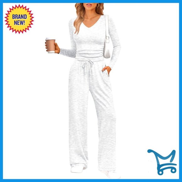 Pants - Soft Rayon Lounge Set Long Sleeve Shirt Wide Leg Pants Business Casual